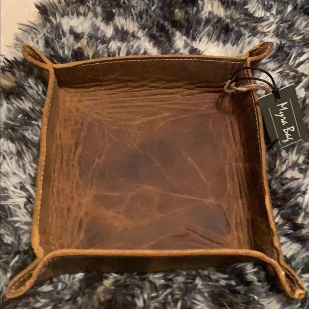 Myra square leather handmade tray, serving, unique